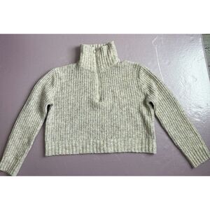 Sincerely Jules Women's Beige Knit Zip Collared‎ Crop Sweater Size L Trendy